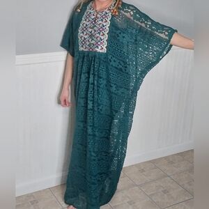 Elegant Green Maxi Kaftan Dress